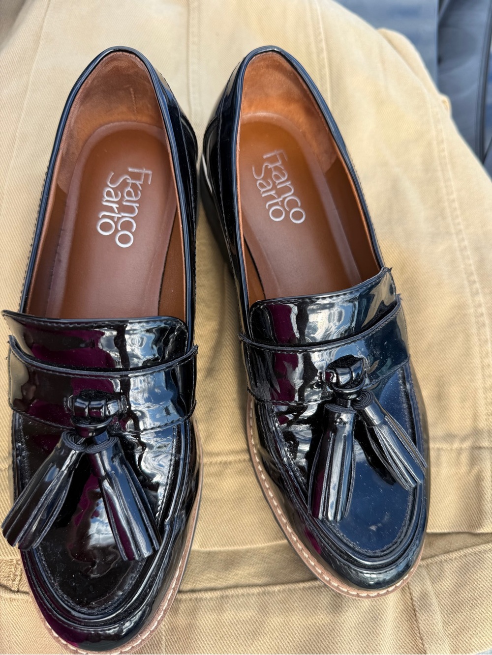 Franco Sarto Black Patent Leather Tassel Loafers
